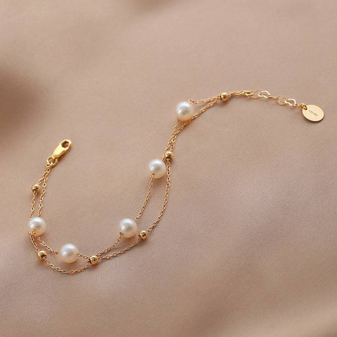 Layered Freshwater Pearl Bracelet 14K Yellow Gold - Zafari Studio Jewelry