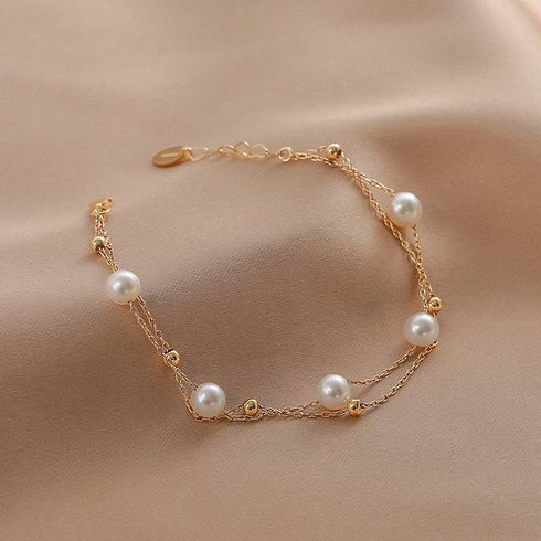Layered Freshwater Pearl Bracelet 14K Yellow Gold - Zafari Studio Jewelry