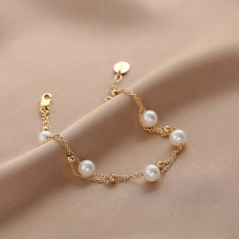 Layered Freshwater Pearl Bracelet 14K Yellow Gold - Zafari Studio Jewelry