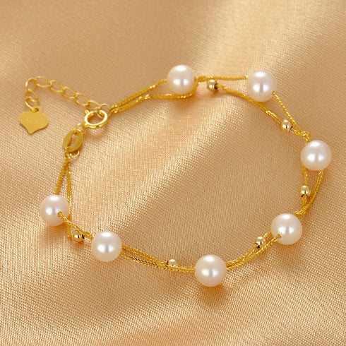 Layered Freshwater Pearl Bracelet 14K Yellow Gold - Zafari Studio Jewelry