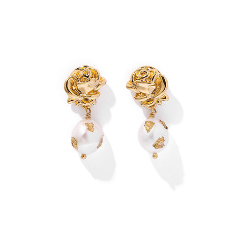 Rose Flower Gold Foil Earrings - Zafari Studio Jewelry
