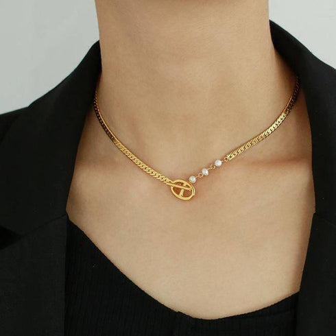 Snake Chain Pearl Gold Necklace - Zafari Studio Jewelry