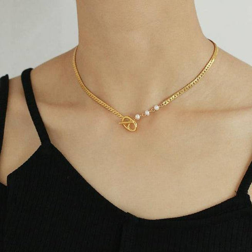 Snake Chain Pearl Gold Necklace - Zafari Studio Jewelry