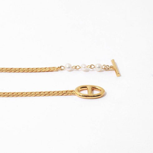 Snake Chain Pearl Gold Necklace - Zafari Studio Jewelry
