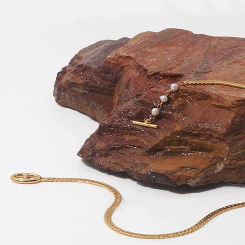 Snake Chain Pearl Gold Necklace - Zafari Studio Jewelry