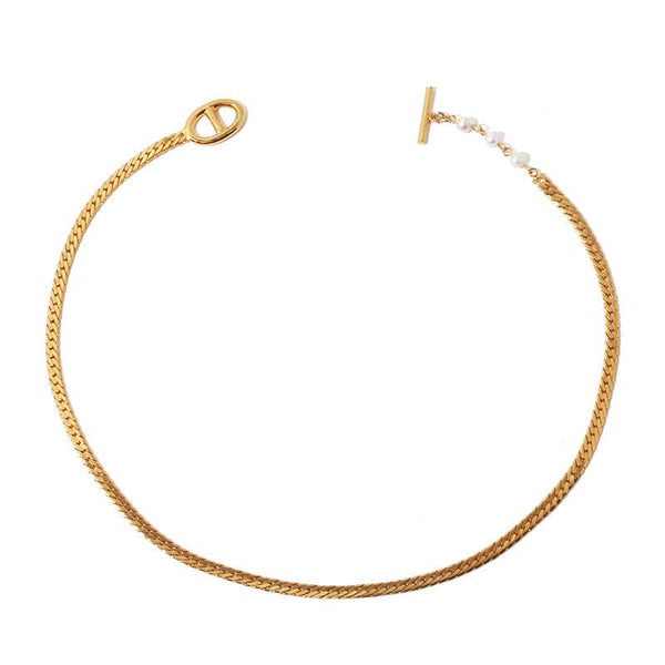 Snake Chain Pearl Gold Necklace - Zafari Studio Jewelry