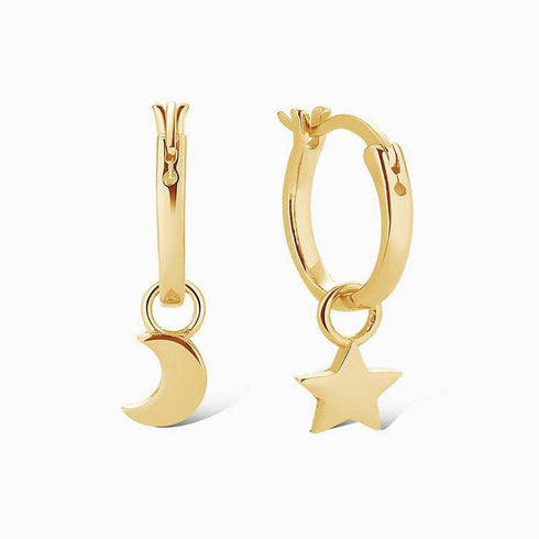 Star Moon Mini Hoop Earrings Sterling Silver - Zafari Studio Jewelry