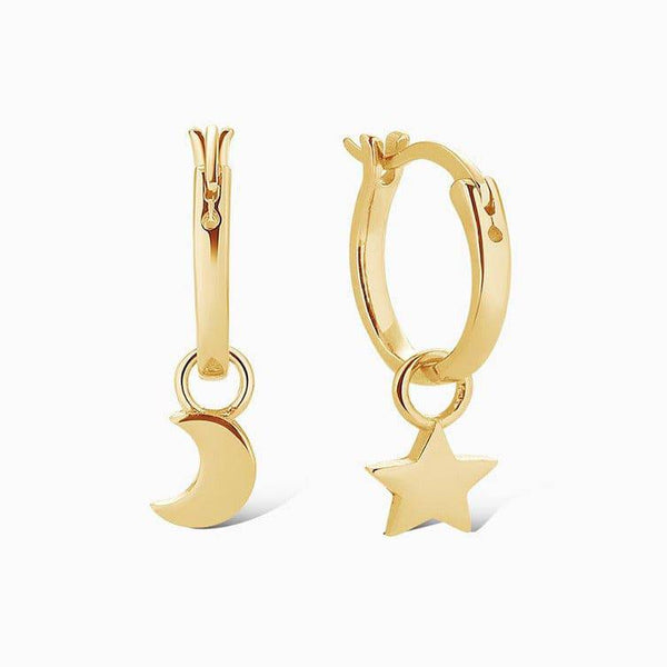 Star Moon Mini Hoop Earrings Sterling Silver - Zafari Studio Jewelry