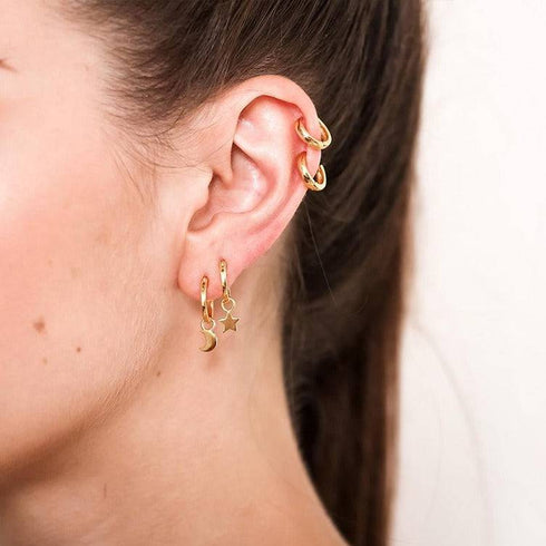 Star Moon Mini Hoop Earrings Sterling Silver - Zafari Studio Jewelry