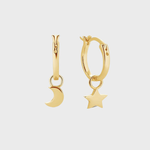 Star Moon Mini Hoop Earrings Sterling Silver - Zafari Studio Jewelry