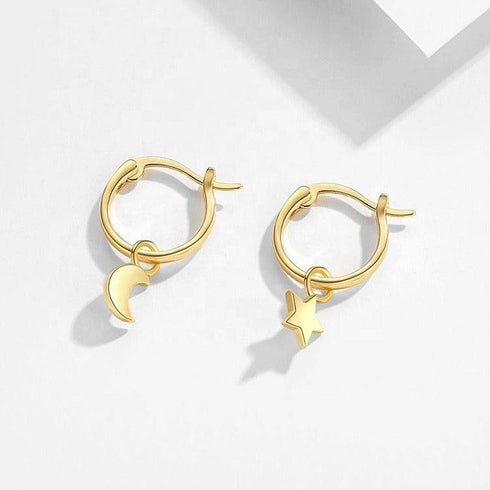 Star Moon Mini Hoop Earrings Sterling Silver - Zafari Studio Jewelry