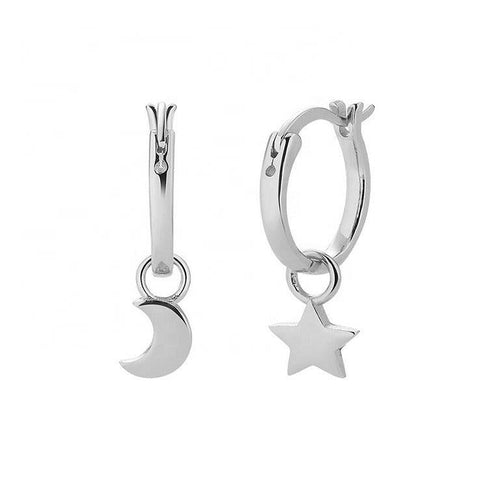 Star Moon Mini Hoop Earrings Sterling Silver - Zafari Studio Jewelry