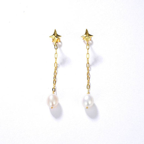 Long Drop Cross Pearl Earrings Gold Vermeil - Zafari Studio Jewelry