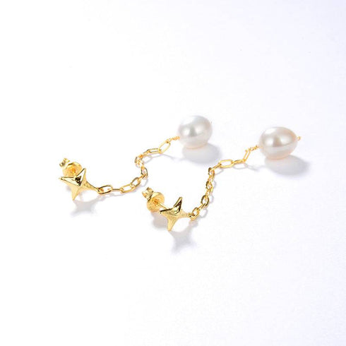 Long Drop Cross Pearl Earrings Gold Vermeil - Zafari Studio Jewelry