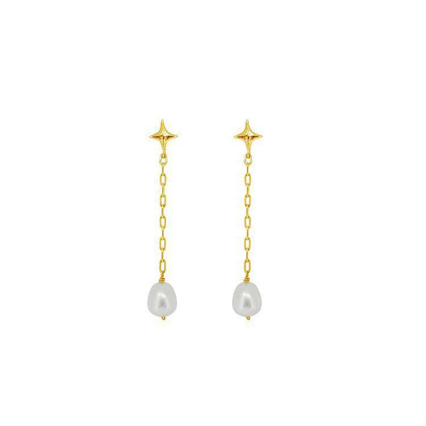 Long Drop Cross Pearl Earrings Gold Vermeil - Zafari Studio Jewelry