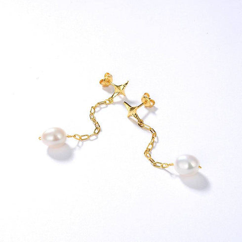 Long Drop Cross Pearl Earrings Gold Vermeil - Zafari Studio Jewelry