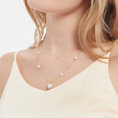 Pearl Teardrop Pendant Beaded Necklace - Zafari Studio Jewelry