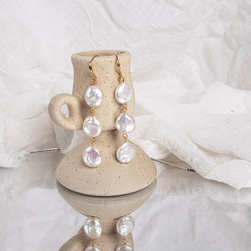 Three Button Baroque Pearl Earrings - Zafari Studio Jewelry