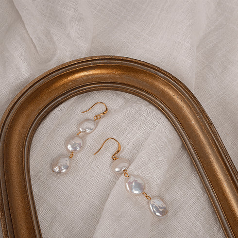 Three Button Baroque Pearl Earrings - Zafari Studio Jewelry