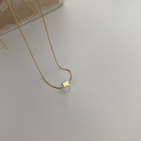 Symphony Swarovski Cube Crystal Necklace Gold Vermeil - Zafari Studio Jewelry