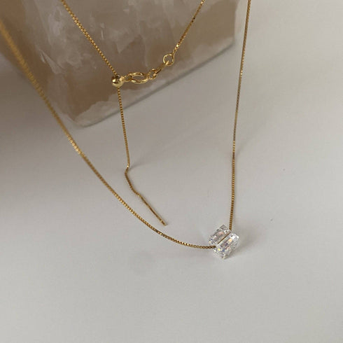 Symphony Swarovski Cube Crystal Necklace Gold Vermeil - Zafari Studio Jewelry