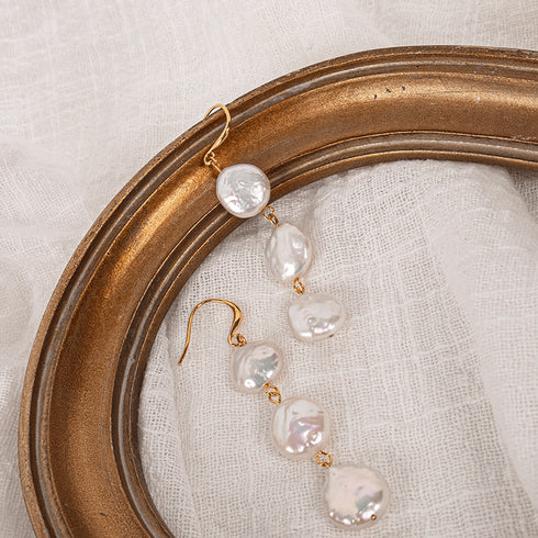 Three Button Baroque Pearl Earrings - Zafari Studio Jewelry