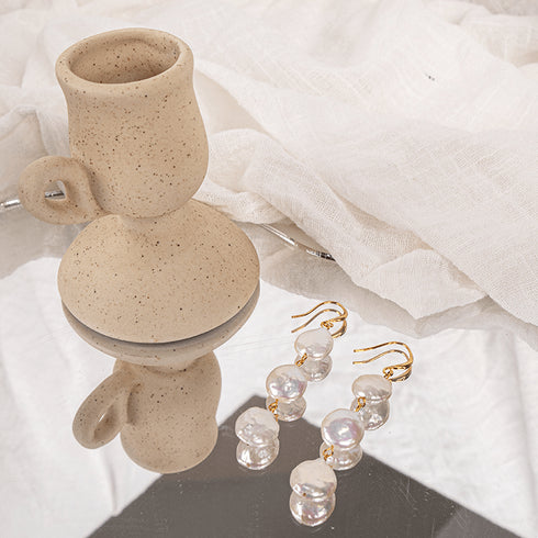 Three Button Baroque Pearl Earrings - Zafari Studio Jewelry