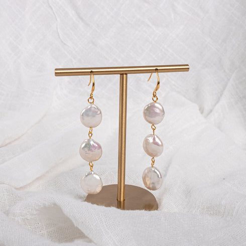 Three Button Baroque Pearl Earrings - Zafari Studio Jewelry