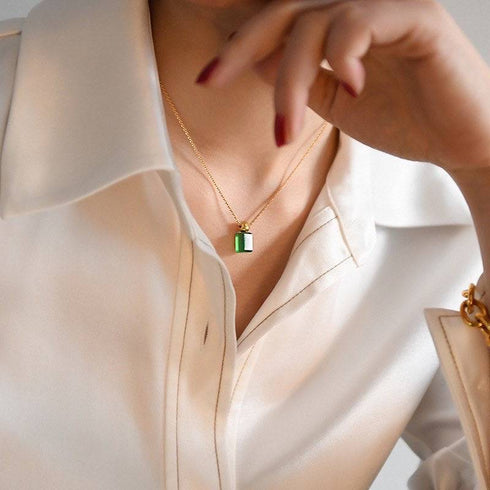 Green Agate Necklace Gold Vermeil - Zafari Studio Jewelry