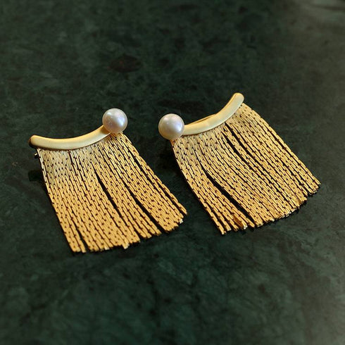 Vintage Tassel Wide Pearl Earrings - Zafari Studio Jewelry