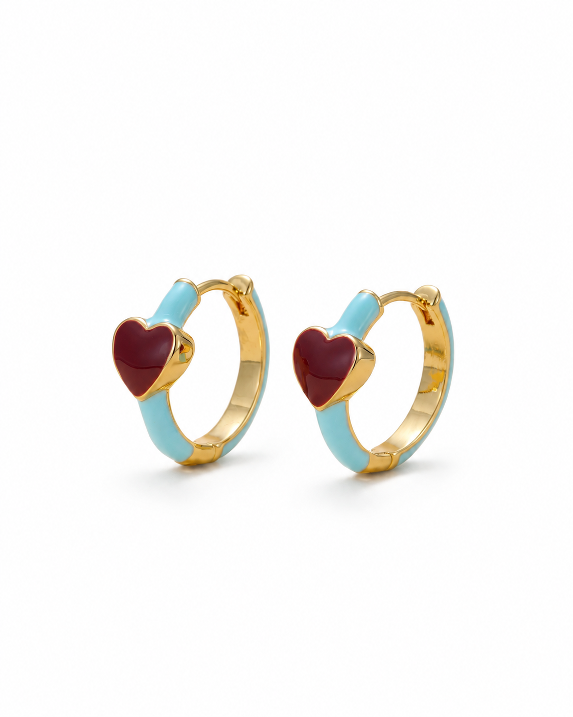 Red Heart Hoop Earrings shown as a pair on a white background.