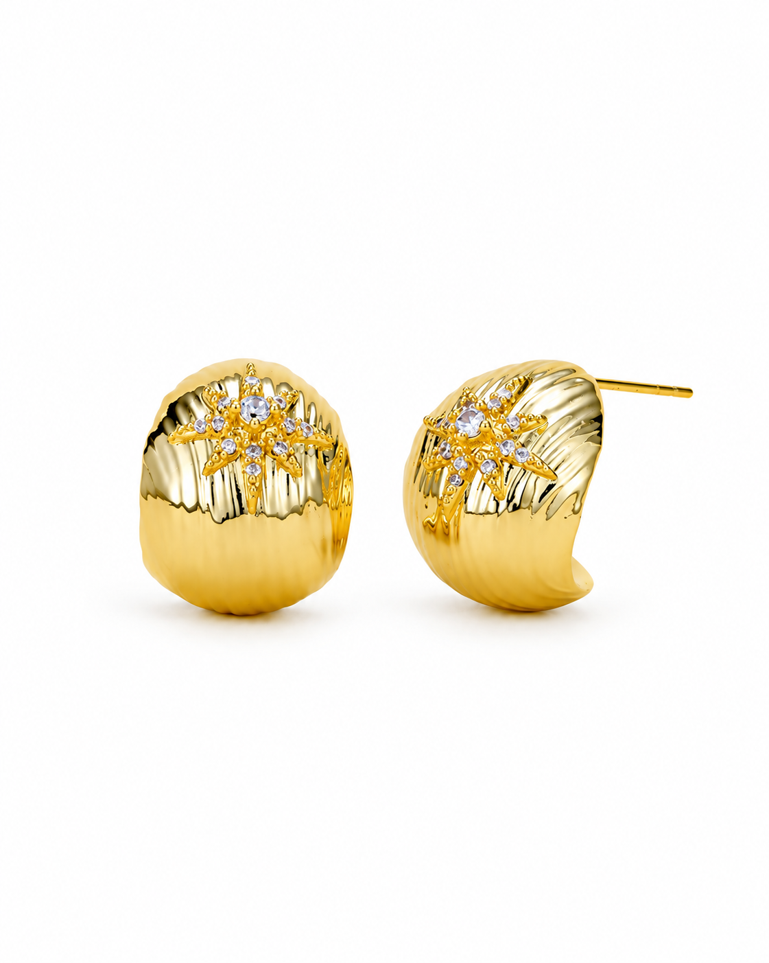 Gold Starburst Dome Earrings shown as a pair on a white background.