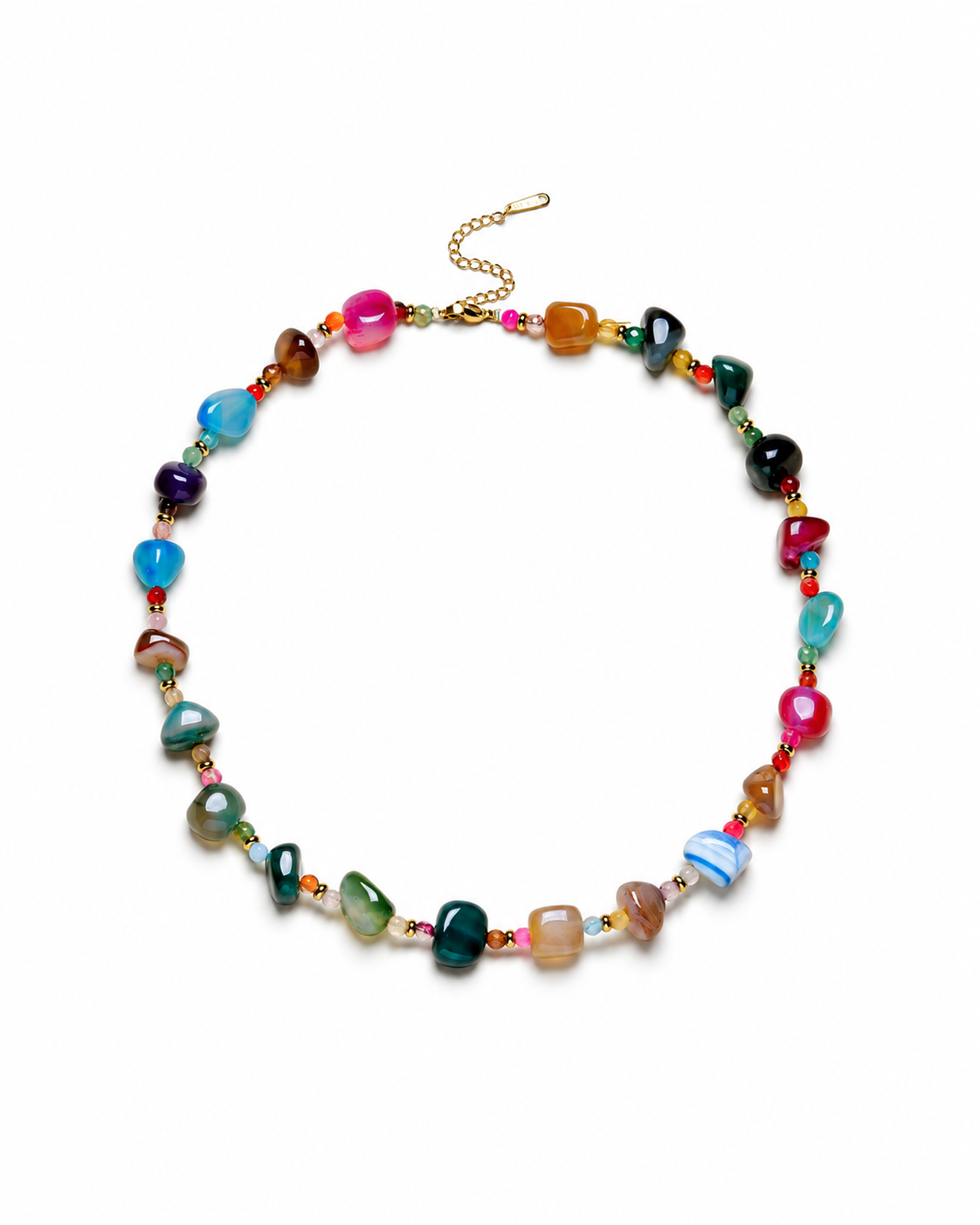 Rainbow Agate Chip Necklace shown complete on a white background.