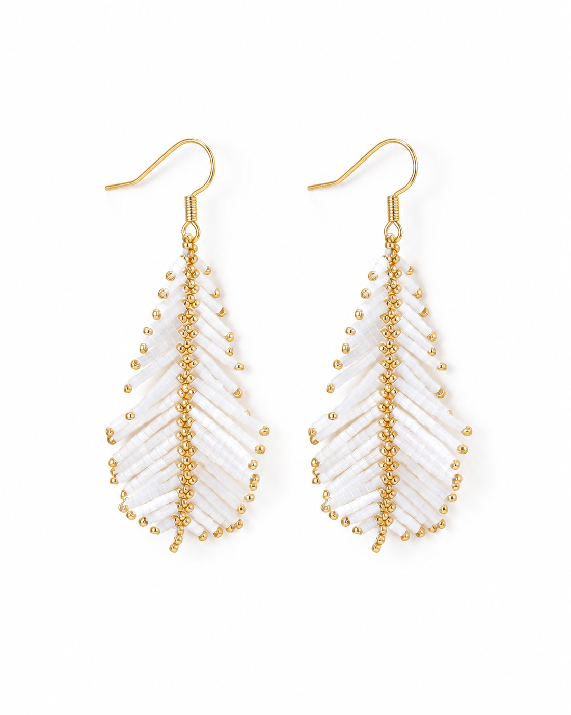 Feather Bead Accent Earrings shown as a pair on a white background.
