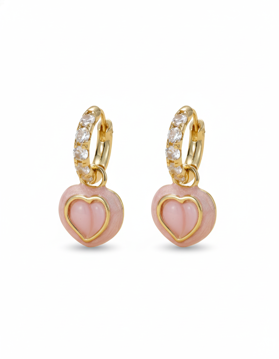 Heart Charm Pink Hoop Earrings - earrings | ZAFARI Studio Jewelry