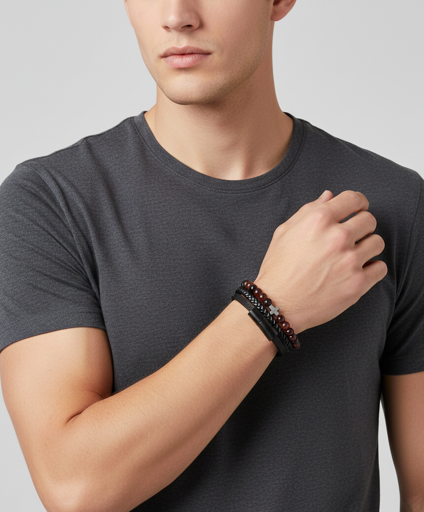 Crimson Cross Leather Bracelet - Bracelets | ZAFARI Studio Jewelry