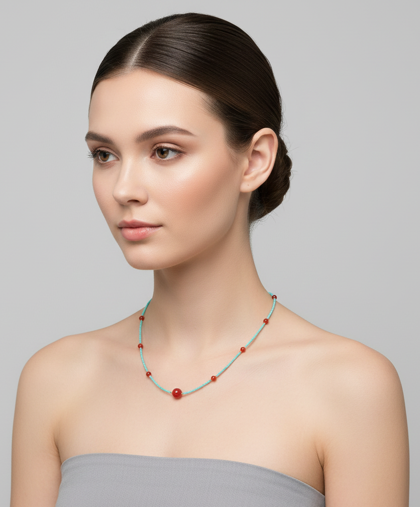 Turquoise Red Accent Necklace - Necklaces | ZAFARI Studio Jewelry