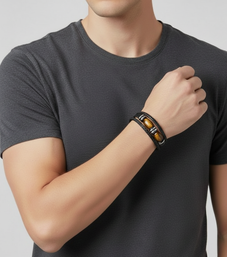 Tiger's Eye Leather Bracelet - Bracelets | ZAFARI Studio Jewelry