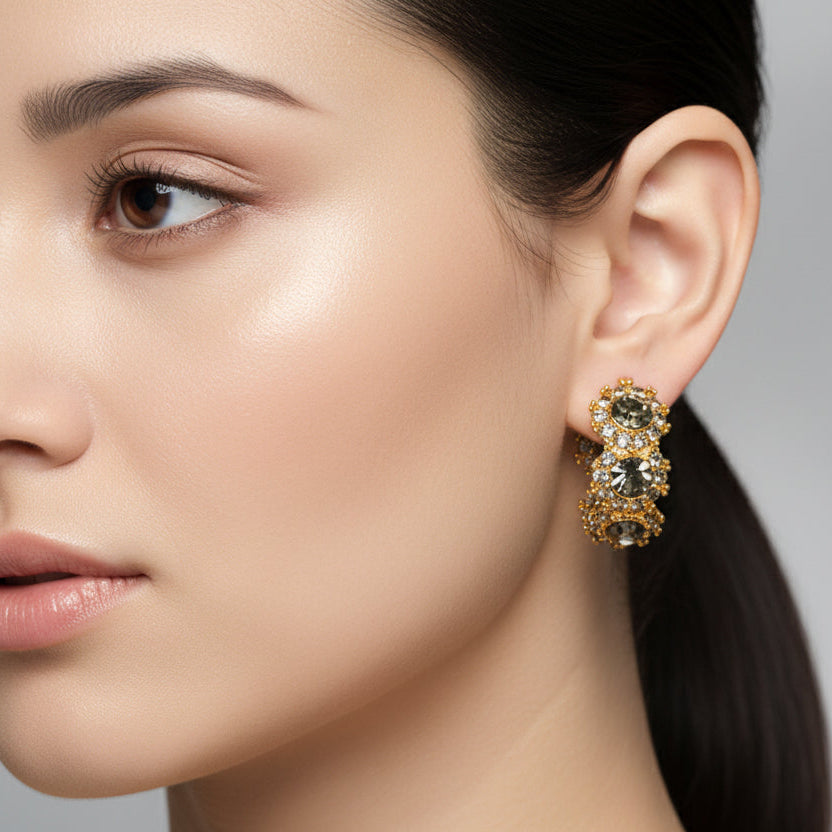 Crystal Flower Hoop Earrings - Earrings | ZAFARI Studio Jewelry