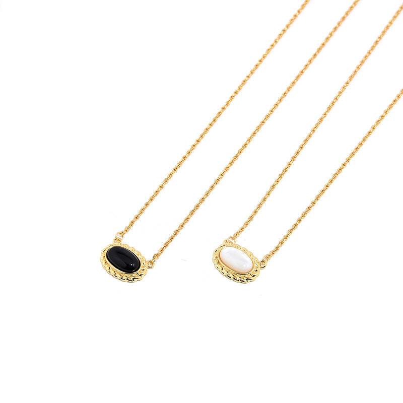 Vintage Oval Black Agate & White Shell Gold Vermeil Necklace - Necklaces | ZAFARI Studio Jewelry