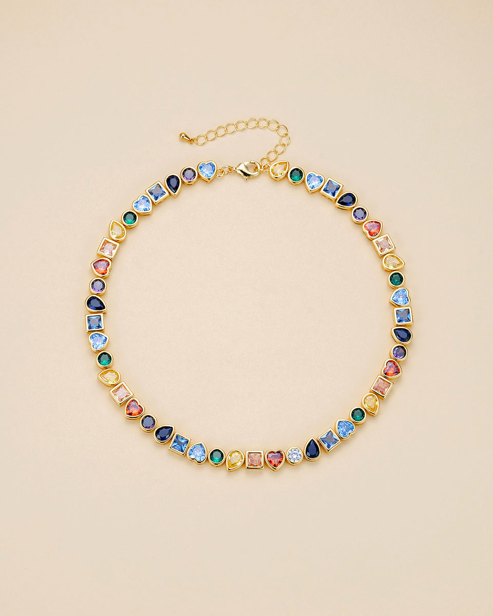 Gold Rainbow Gemstone Choker Necklace – Multi Shape Design | ZAFARI