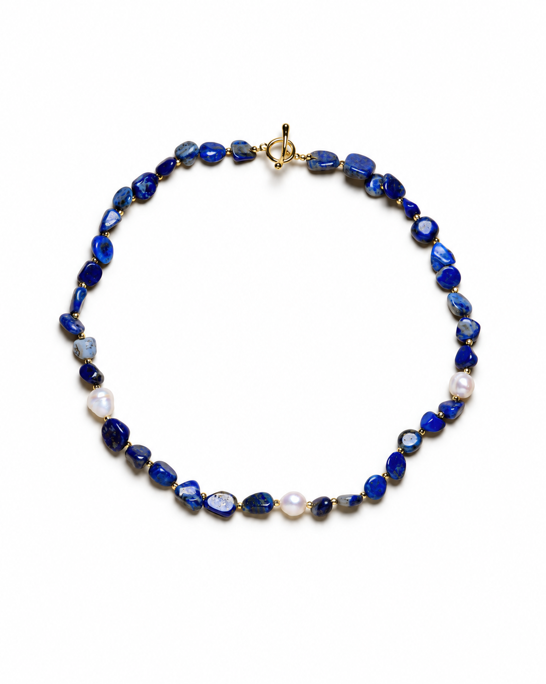 Lapis Pearl Bead Necklace on a white background.