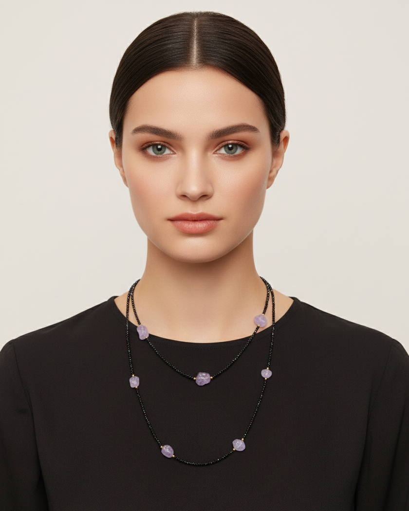 Amethyst Black Spinel Necklace - Necklaces | ZAFARI Studio Jewelry