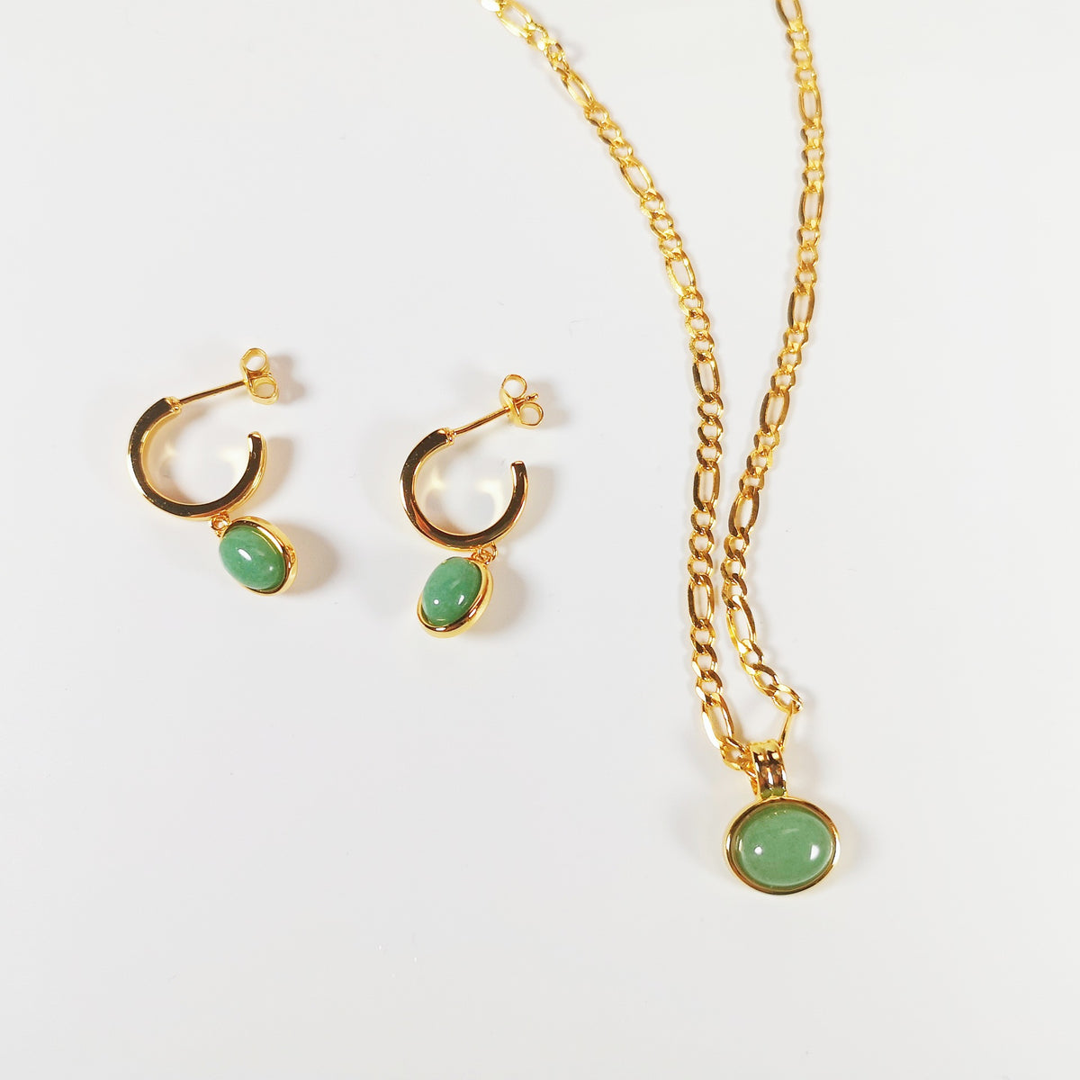 Aventurine Figaro Chain Necklace, Earrings, or Full Set - Zafari Studio Jewelry