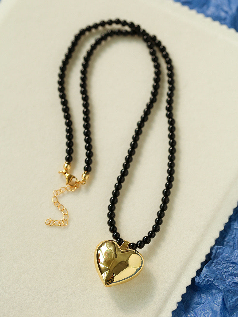 Gold & Silver Heart Onyx Necklace - Zafari Studio - Zafari Jewlery 