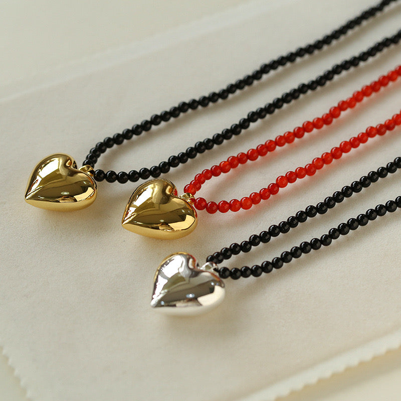 Gold & Silver Heart Onyx Necklace - Zafari Studio - Zafari Jewlery 