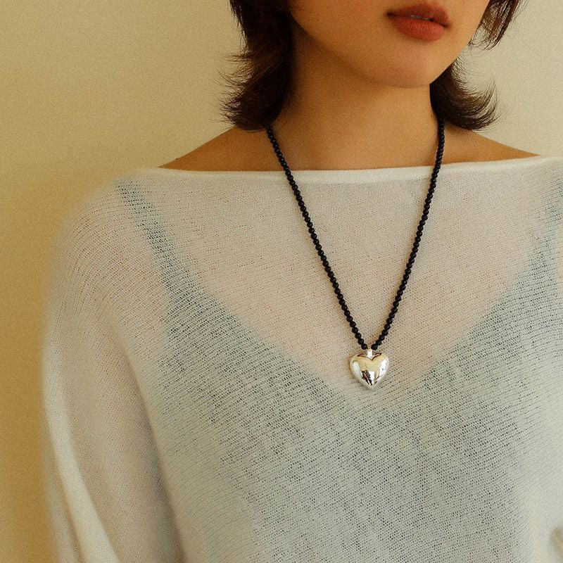 Gold & Silver Heart Onyx Necklace - Zafari Studio - Zafari Jewlery 