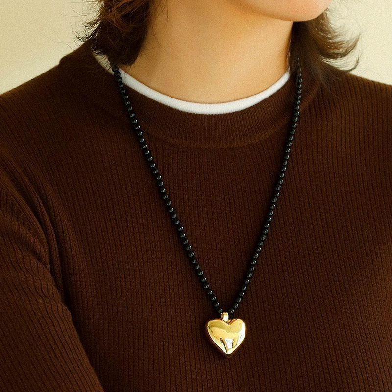 Gold & Silver Heart Onyx Necklace - Zafari Studio - Zafari Jewlery 