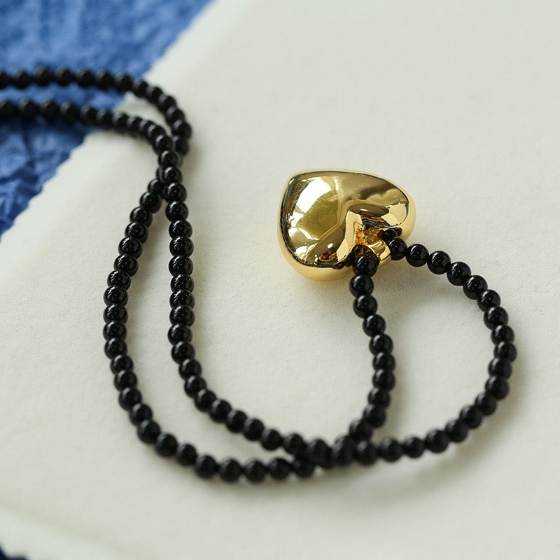 Gold & Silver Heart Onyx Necklace - Zafari Studio - Zafari Jewlery 