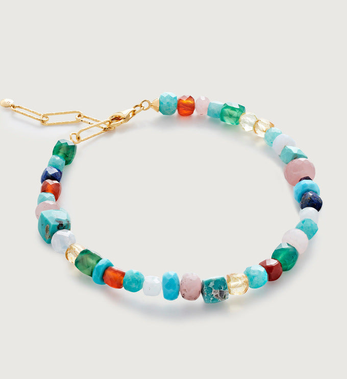 Blue Multi-gems stitching chain colorful necklace and bracelet ( Purchase Individually) - Zafari Studio Jewelry